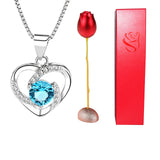 Valentine's Day Gift: Heart-Shaped Blue Purple Crystal Diamond Pendant Rose Head Necklace