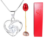 Valentine's Day Gift: Heart-Shaped Blue Purple Crystal Diamond Pendant Rose Head Necklace