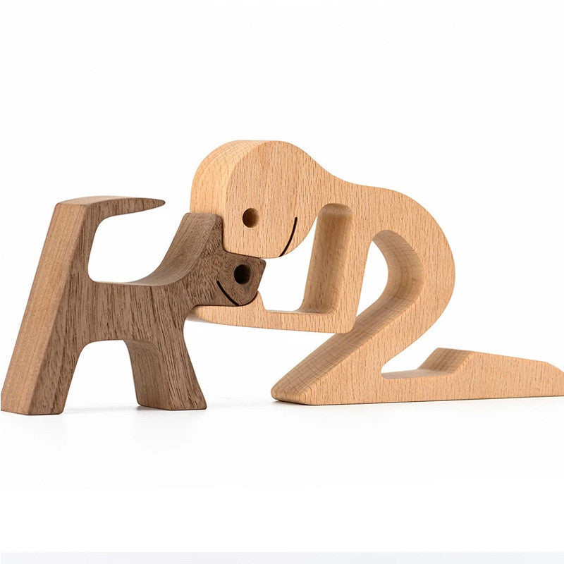 Wood Dog Ornament Sculpture Home Decoration