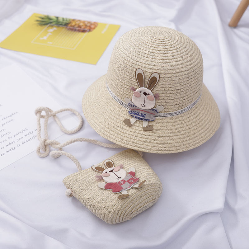 Cute Rabbit Decoration Bag with Two-Piece Straw Hat for Kids - Minihomy