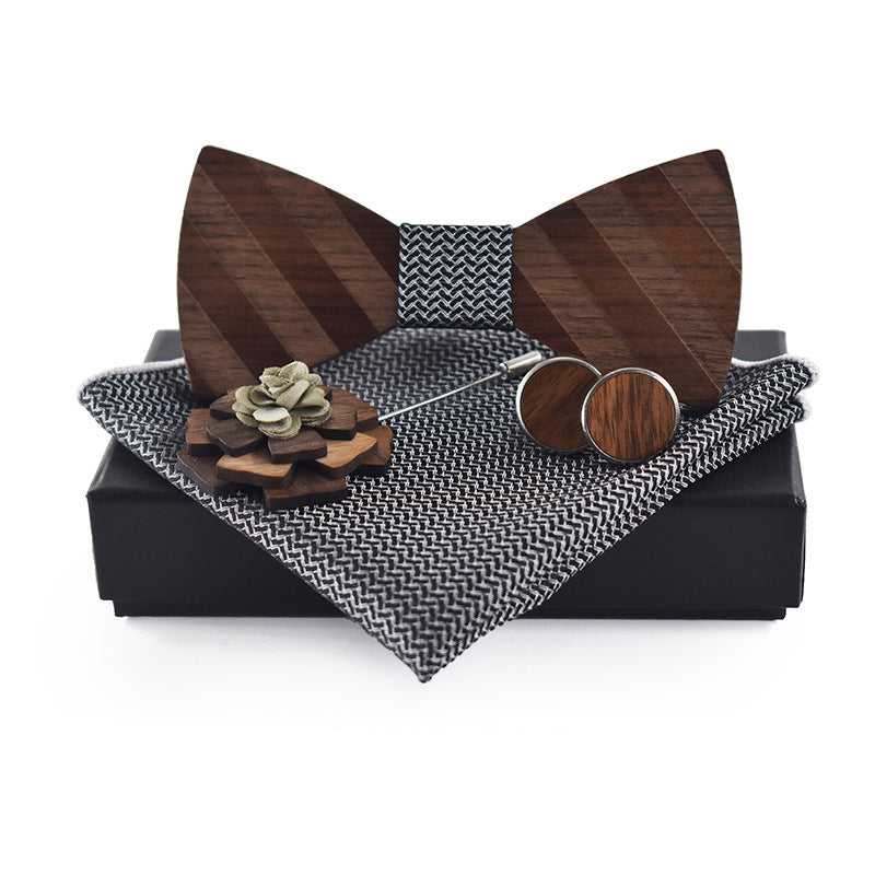 Bow Tie Set Square Scarf Cufflinks Brooch Set - Minihomy