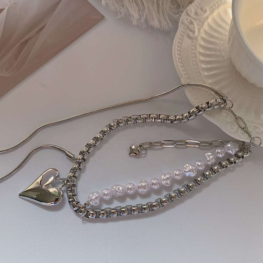 Double-Layer Pearl Chain Temperament Metal Love Pendant - Minihomy