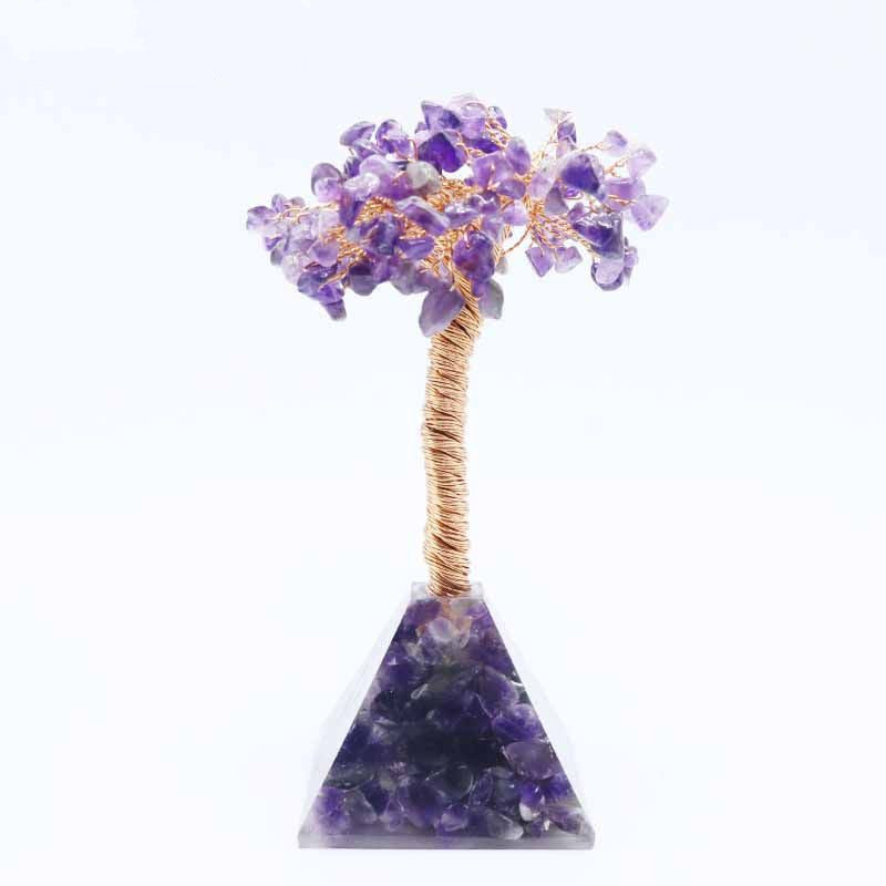 Amethyst Tree Of Life Colorful Crystal Gravel Pyramid Pyramid Base Fortune Tree Creative Lucky Tree Home Furnishing Decoration - Minihomy