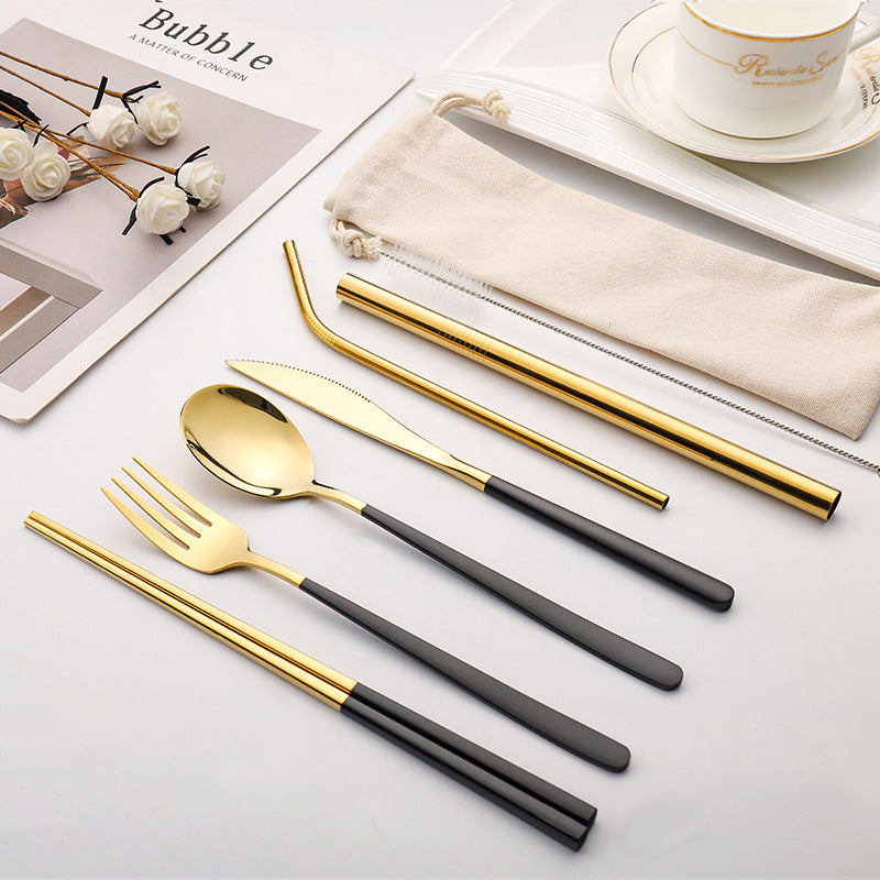 7-piece Set Of Creative Titanium-plated Environmentally Friendly Portable Tableware - Minihomy