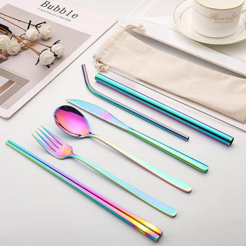 7-piece Set Of Creative Titanium-plated Environmentally Friendly Portable Tableware - Minihomy