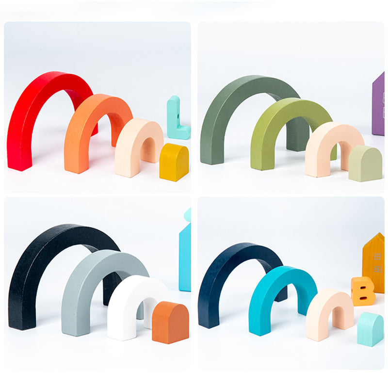 Children Wooden Rainbow Arched Stacked Toys Montessori Education Building Blocks - Minihomy