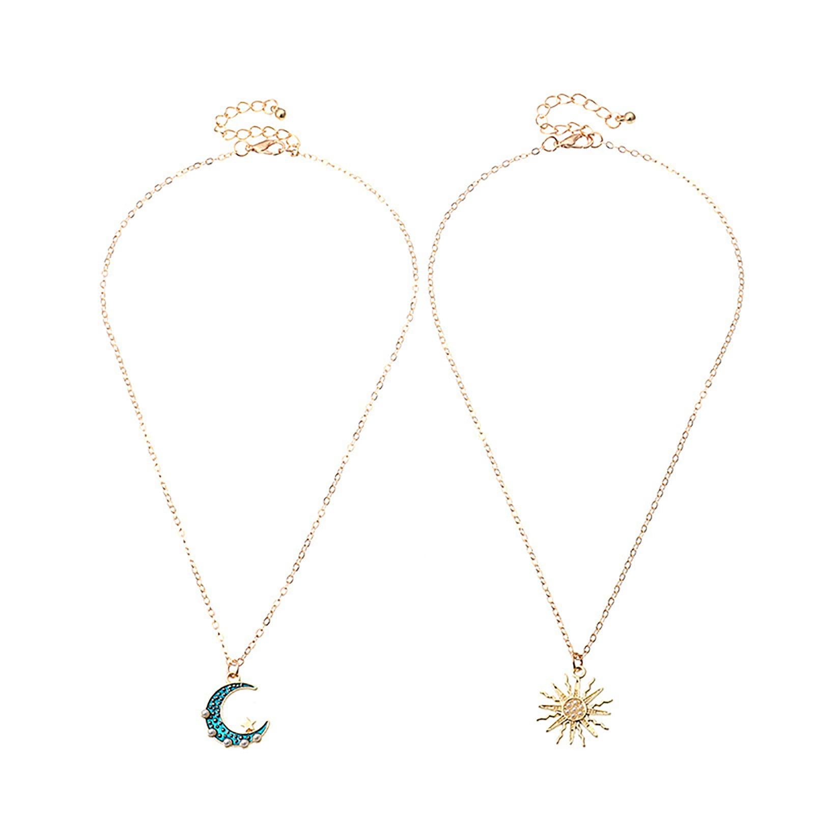 Sun Moon Necklace Blue Gold Stainless Steel Pendant Necklaces