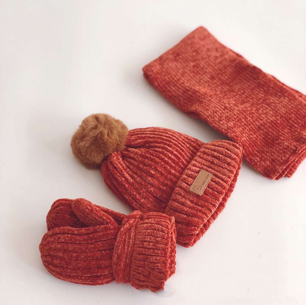 Children's Suit Knitted Hat Scarf Gloves Three-Piece Suit - Minihomy