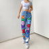 Contrast Color Letters Graffiti Print Loose Jeans - Minihomy