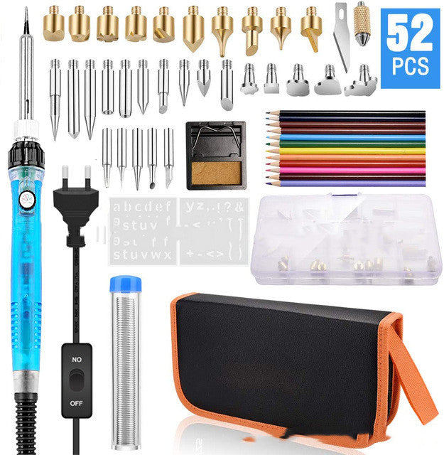 Diy 99Pcs Wood Burning Kit Heat Transfer Gourd Engraving Tool With Switch Thermostat Soldering Iron Pen Kit - Minihomy