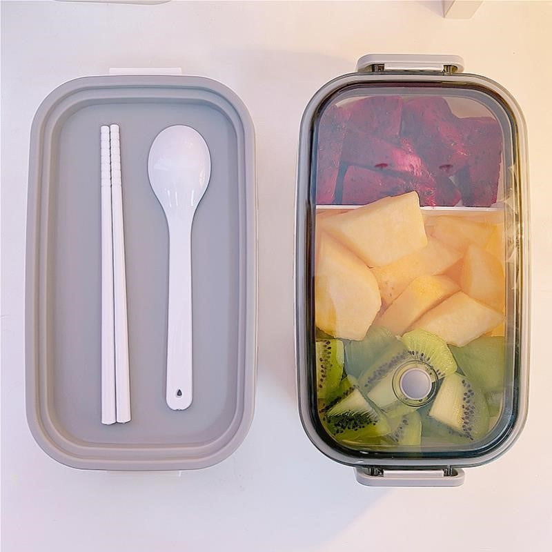 Double-Decker Lunch Box With Cutlery And Portable Cute Office Worker - Minihomy