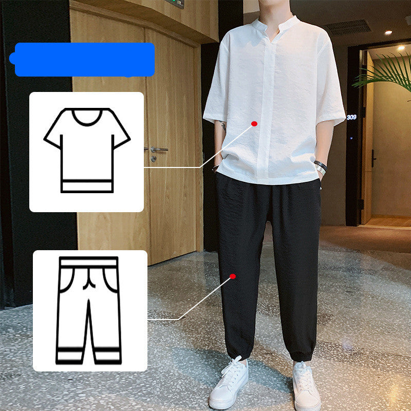 Men'S Summer Trend Set With Handsome Clothes Men'S Casual Linen Suit - Minihomy