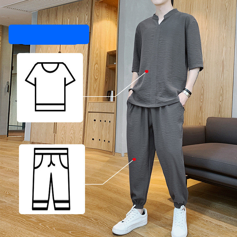 Men'S Summer Trend Set With Handsome Clothes Men'S Casual Linen Suit - Minihomy