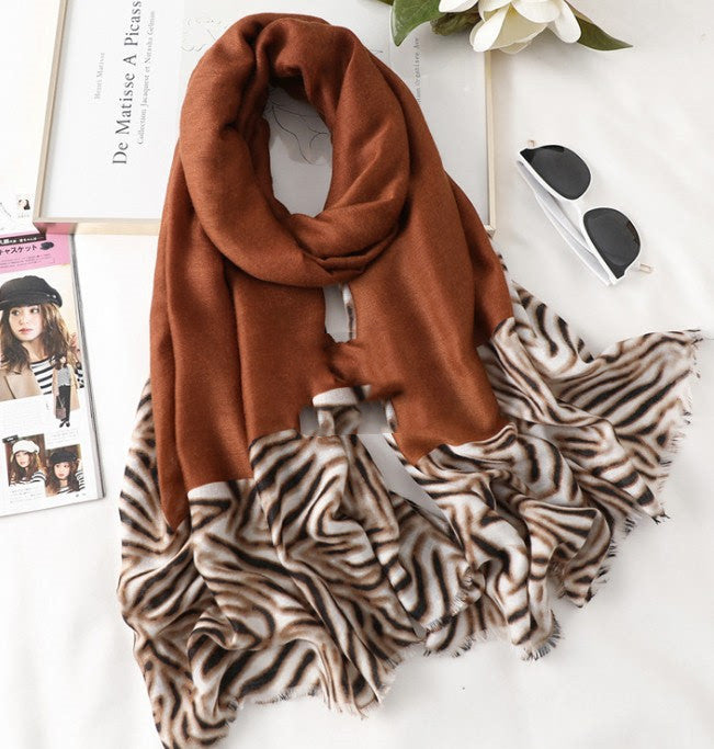 Cotton Scarf Casual Leopard Print Long Gauze Scarf - Minihomy