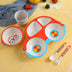 Children'S Bamboo Fiber Tableware Kindergarten Children'S Eating Grid Plate Household Cartoon Bowl Spoon Fork Cup Set - Minihomy