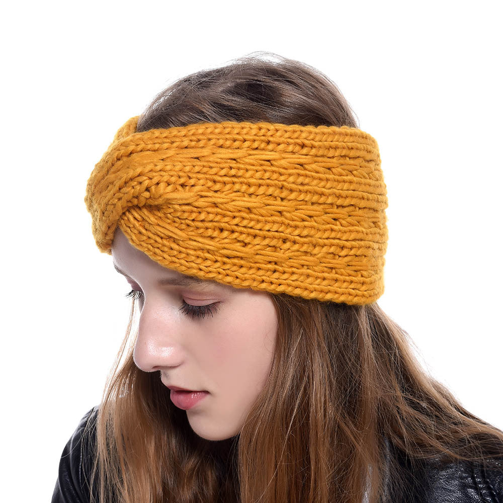 Acrylic Thick Wool Knitted Headband Diagonally Crossed Hair Accessories For Women - Minihomy