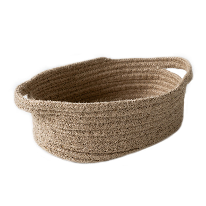 Runjia Home Handmade Linen Woven Rope Coaster Japanese Simple Storage Basket Circular Straw Storage With Handle