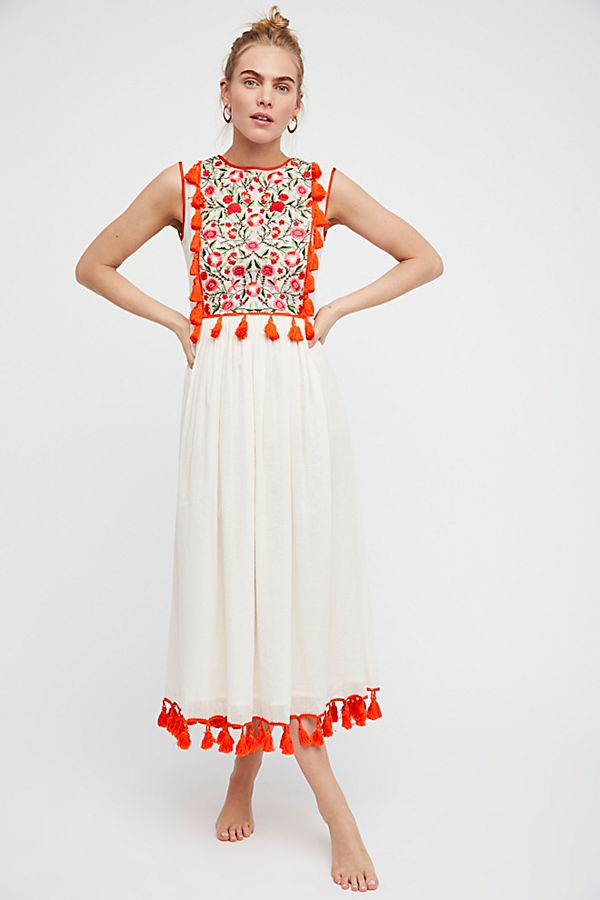 Bohemian Embroidered Floral Fringe Sleeveless Vest Dress - Minihomy