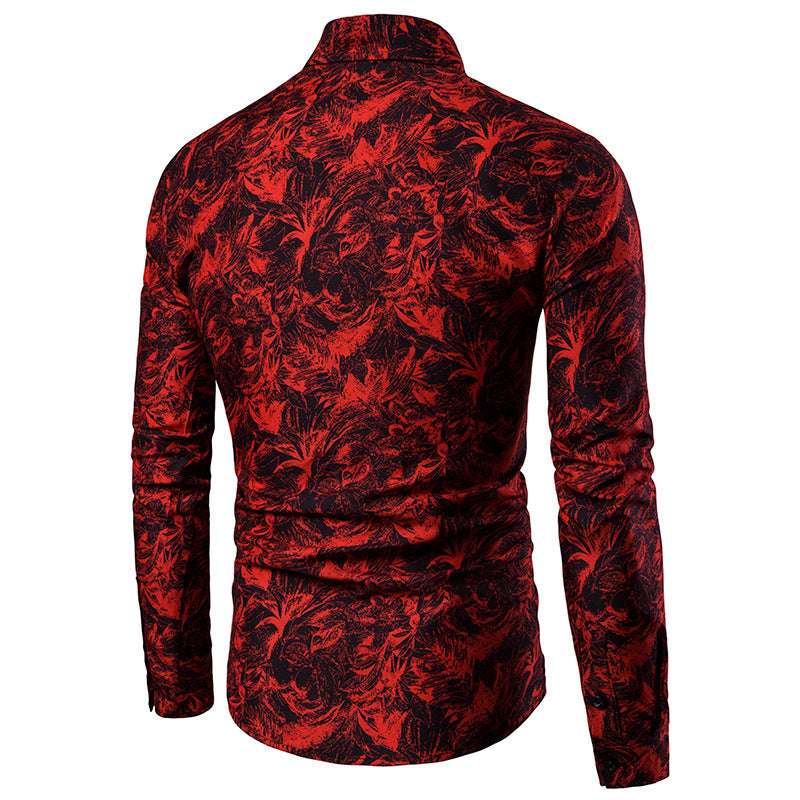 Mens Shirt Printed Casual Long Sleeved Shirt Slim Fit Male Social Dress Shirt For Men - Minihomy