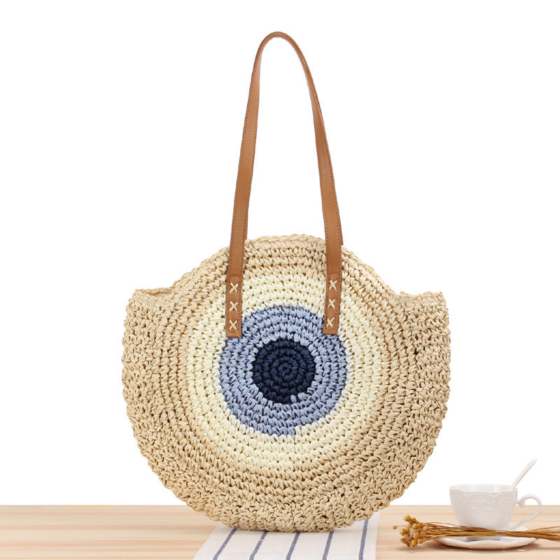 Round straw bag shoulder