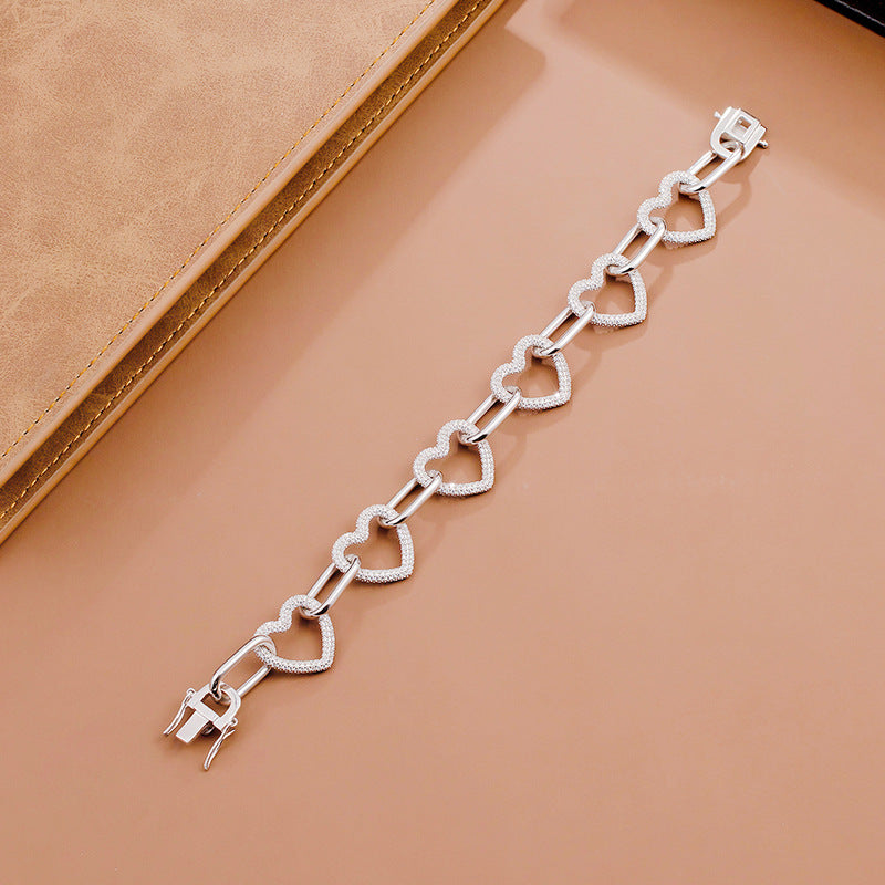 Chain Full Of Diamond Love Bracelet Women Sterling Silver - Minihomy