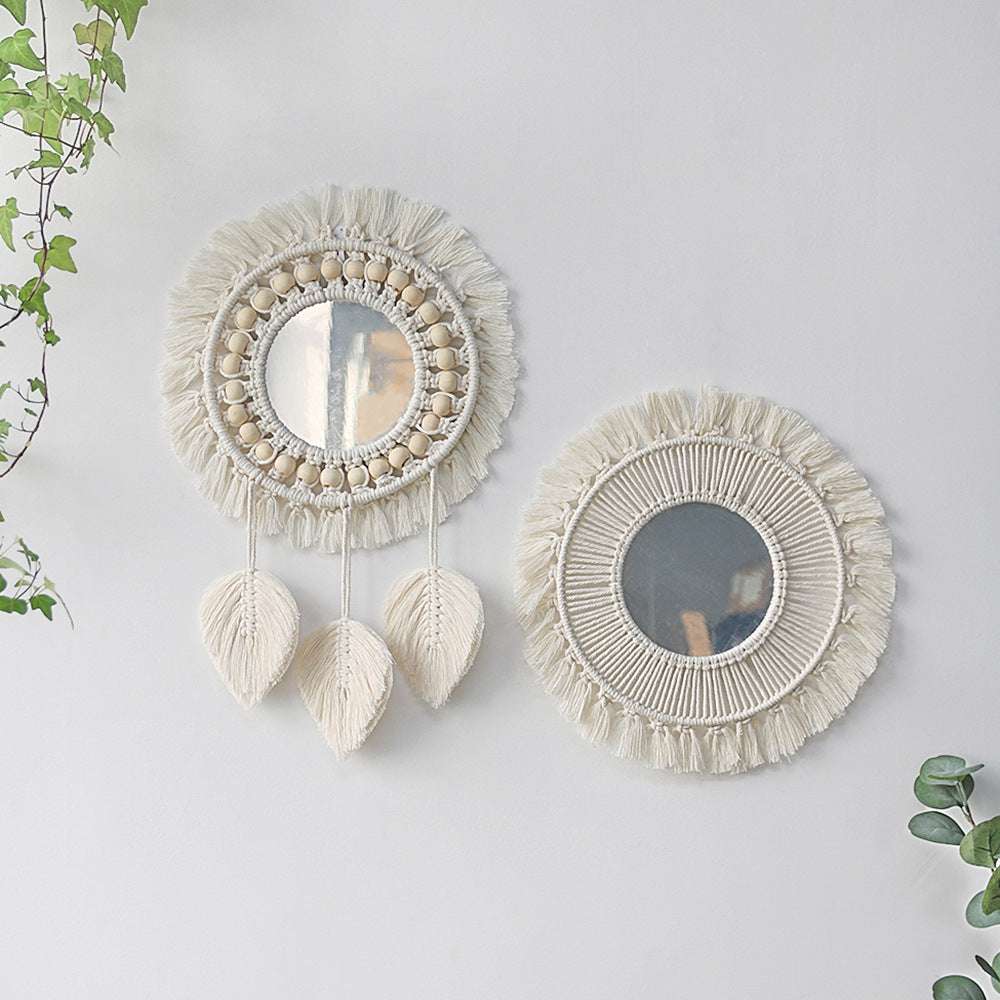 Geometric Mirror High Quality Lightweight Round Macrame Fringe Hanging Wall Mirror - Minihomy