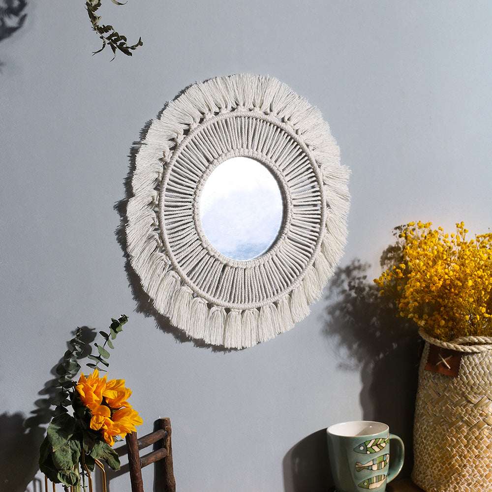 Geometric Mirror High Quality Lightweight Round Macrame Fringe Hanging Wall Mirror - Minihomy