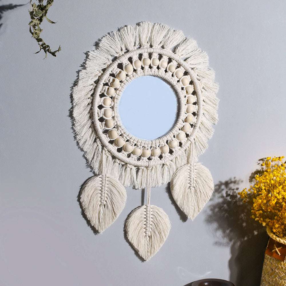 Geometric Mirror High Quality Lightweight Round Macrame Fringe Hanging Wall Mirror - Minihomy