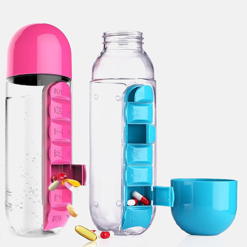 Water Bottle With Pillbox Plastic Drink Bottle With Medicine Pills Box