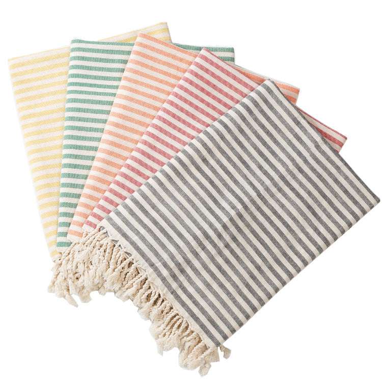 Fringed Beach Towel Polyester Cotton Wearable Striped Bath Towel Cushion Tablecloth - Minihomy