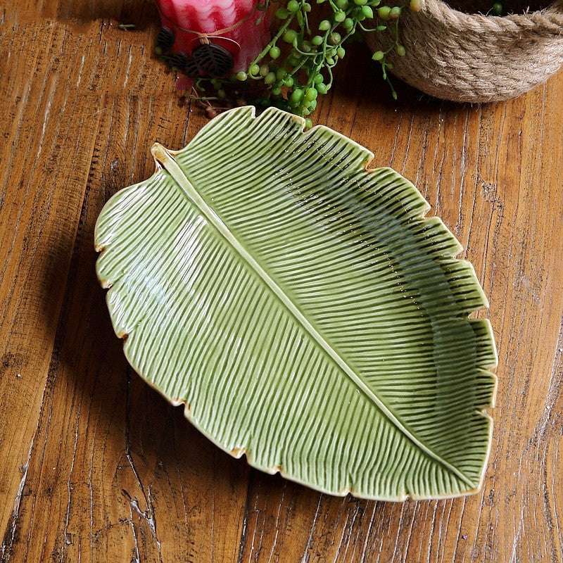 Green Leaf Horizontal Pattern Ceramic Dish Plate Melon Seed Dish Home Accessories Leaf - Minihomy