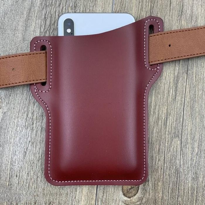 Cellphone Loop Holster Case Belt Waist Bag Props PU Leather Purse Phone Wallet - Minihomy