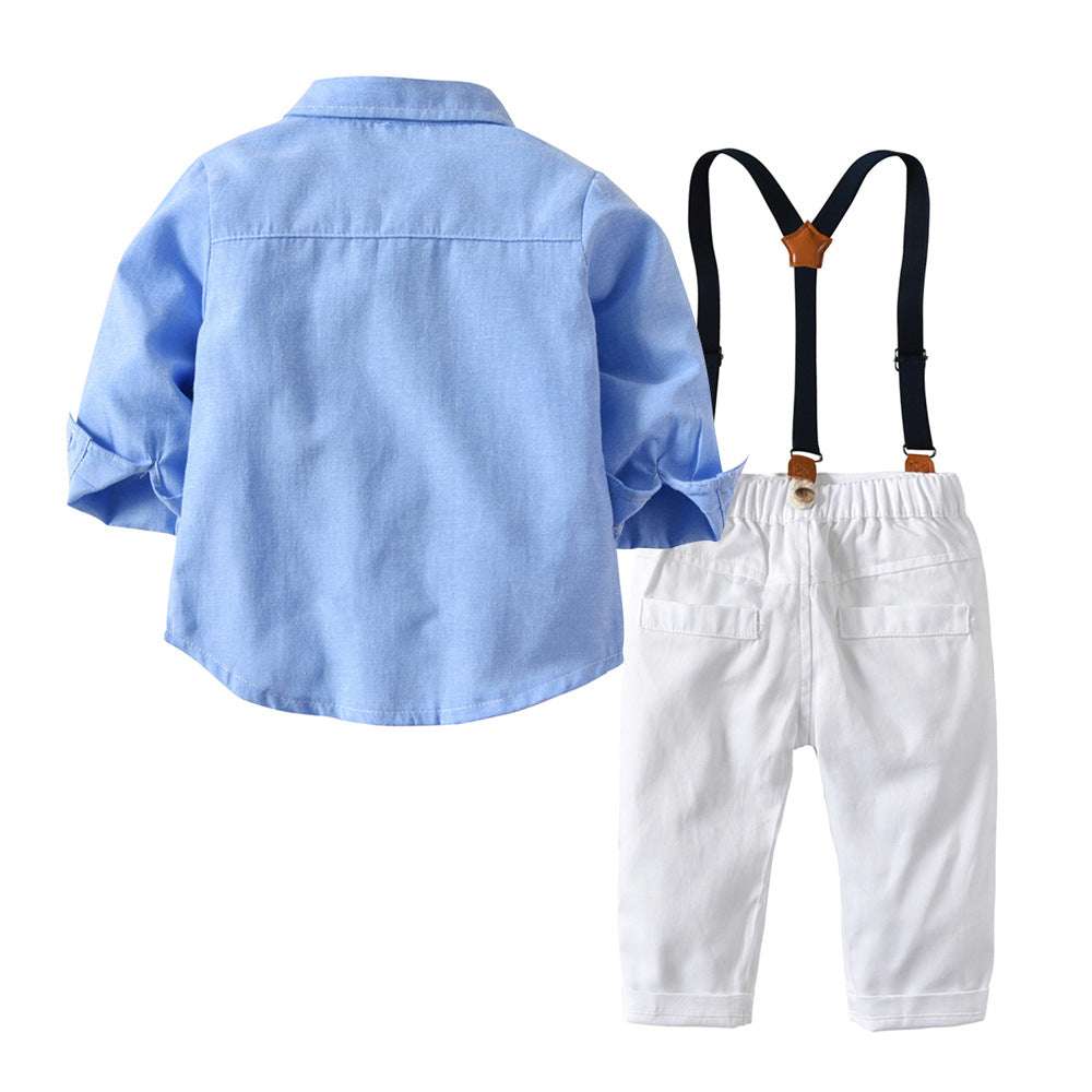 Boys Gentleman Bib Pant Suit Long Sleeve Bow Tie - Minihomy