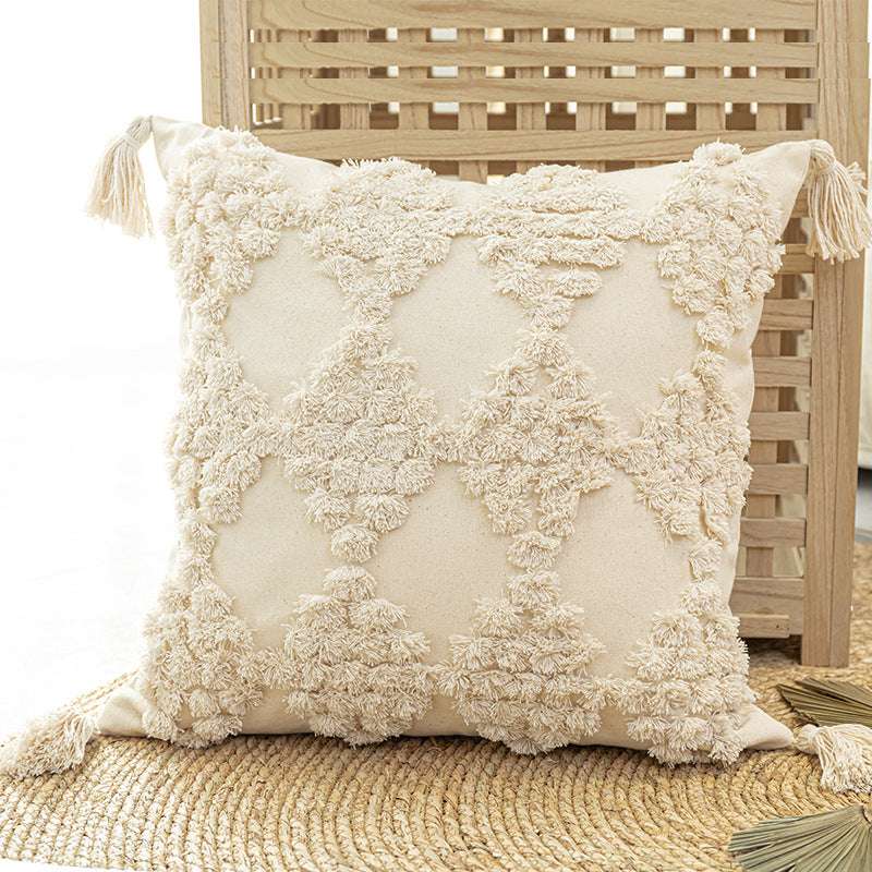 Home Furnishing Tufted Throw Pillow With Tassels Sofa Pillow Cushion - Minihomy