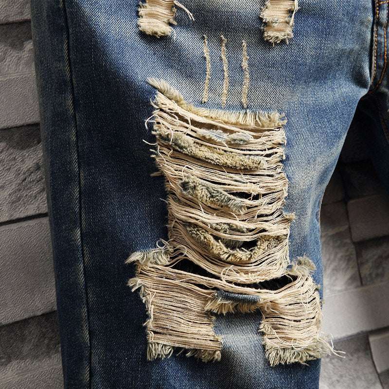 Men Vintage Ripped Short Jeans Streetwear Hole Slim Denim Shorts - Minihomy