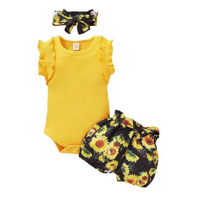 Newborn Baby Clothes Set Short Sleeve Romper Tops Bow Shorts - Minihomy