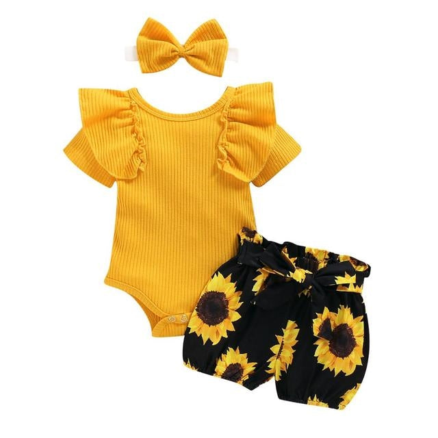 Newborn Baby Clothes Set Short Sleeve Romper Tops Bow Shorts - Minihomy