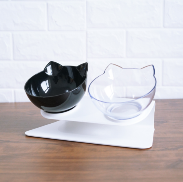 Cat Double Bowl Transparent Non-slip Food Water Bowl Pet Cat Bowls Dog Feeding Bowl - Minihomy