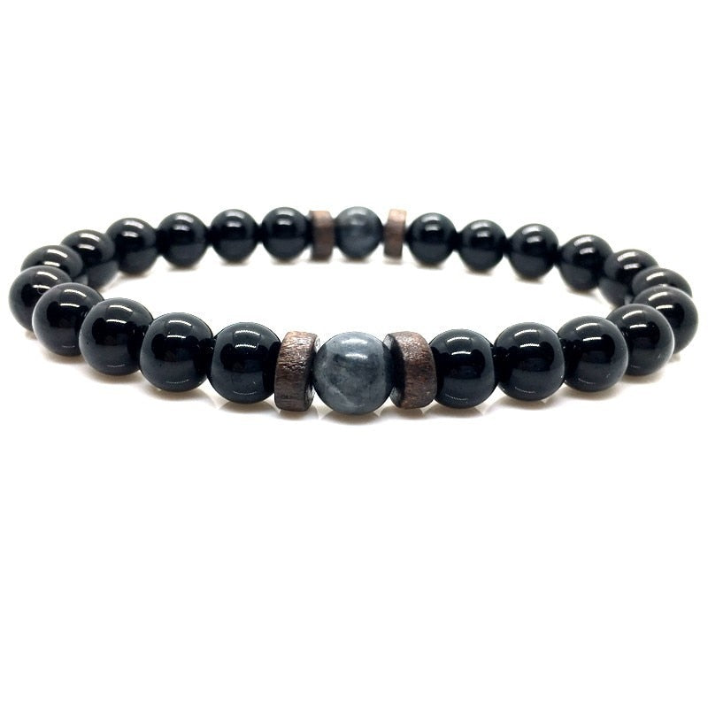 Beaded 8mm Black Volcanic Stone Buddha Bead Bracelet - Minihomy