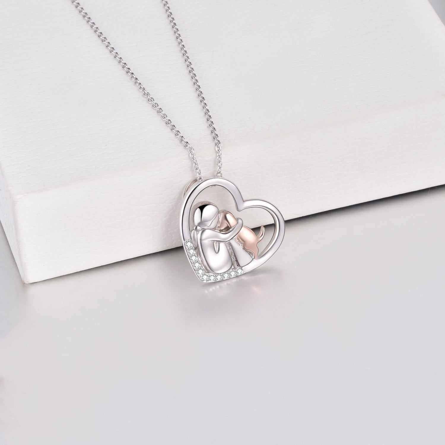 Rose Gold Dog Necklace for Girl Women Sterling Silver Girls Embraced Dog Pet Pendant Jewellery