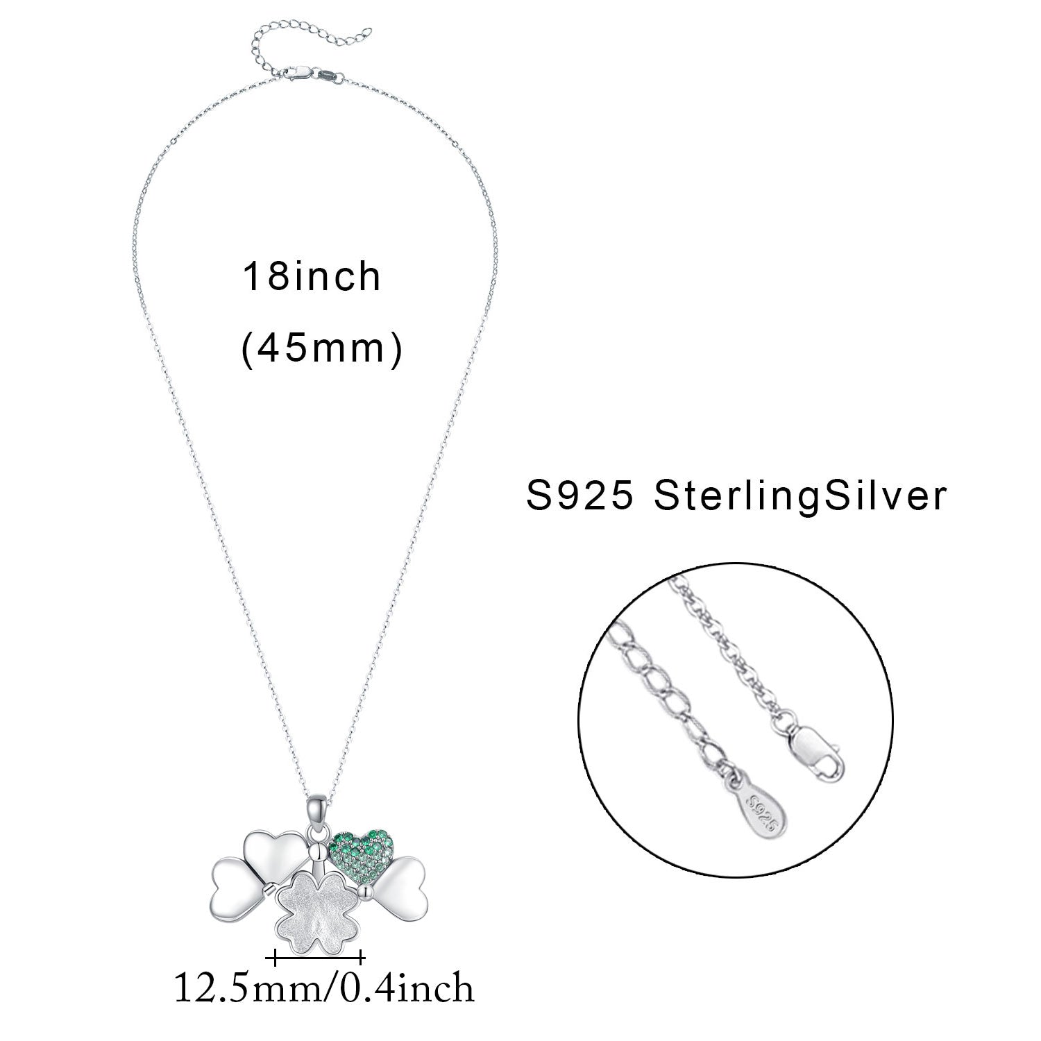 S925 Sterling Silver Four Leaf Clover Locket That Holds Pictures Irish Pendant Necklace