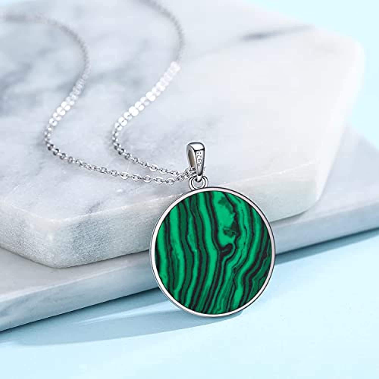 Compass Necklace for Women Sterling Silver Malachite Abalone Shell Pendant Jewelry Graduation Gift for Men Teens - Minihomy