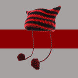 Ins Little Devil Striped Knitted Wool Hat Women - Minihomy