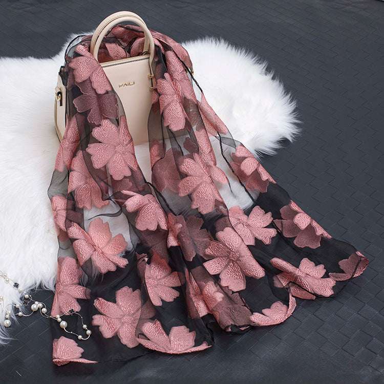 Cut flowers hollow silk scarf - Minihomy