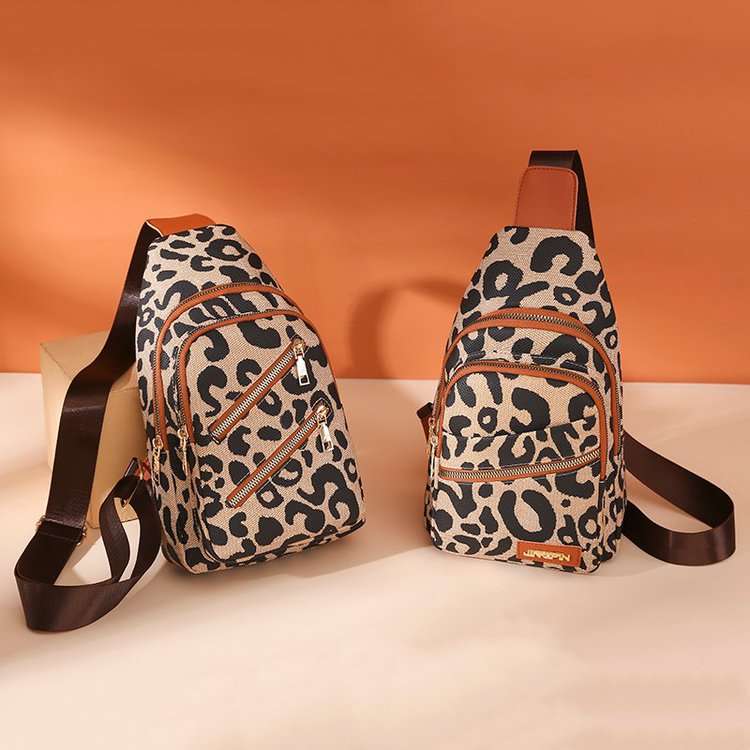 Leopard Print Sling Chest Bag With Headphone Jack Crossbody Backpack Shoulder Bag Women - Minihomy