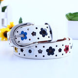 Leather belts women flower buckle belt Kids Waist Belt - Minihomy