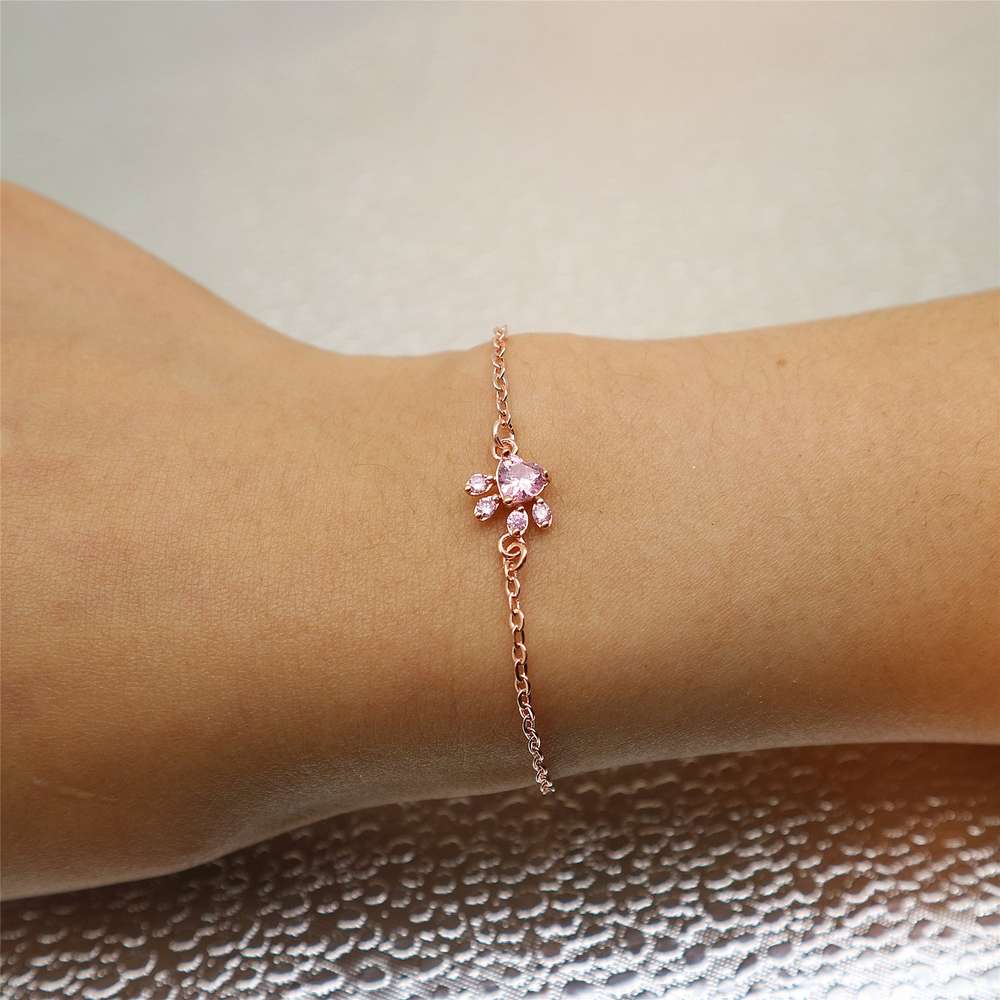 Pink diamond footprint bracelet temperament sweet hand jewelry - Minihomy