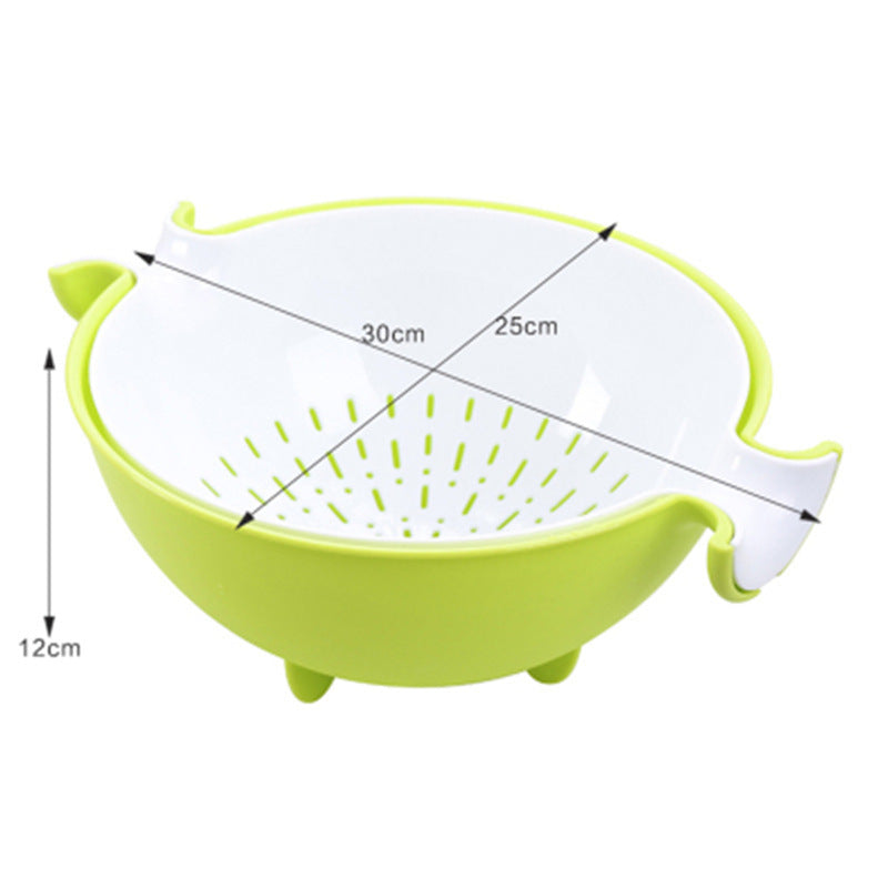 Multifunctional rotary drain basket plastic round double fruit basket washing basket - Minihomy