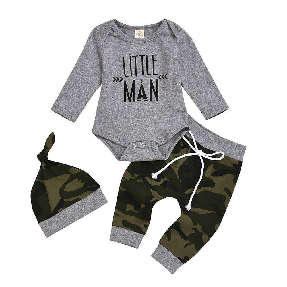 Baby Boy Clothes Set Spring Autumn Long Sleeve Romper Bodysuit Top Pants Cap - Minihomy