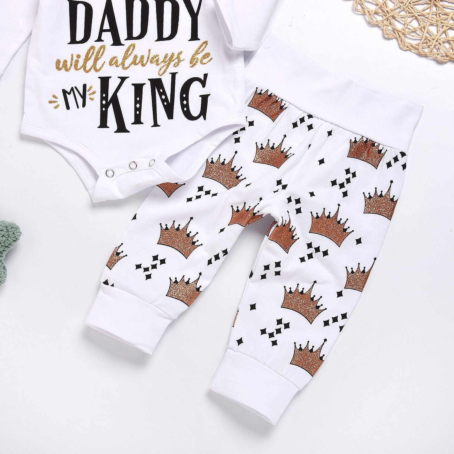 New Baby boys Clothing Set Tops Romper Crown Pants - Minihomy